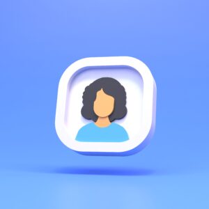 Icon with a girl on a blue background. 3d rendering