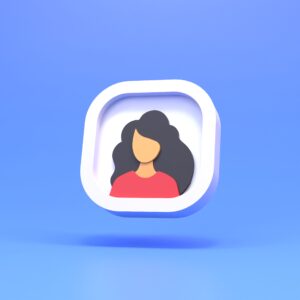 Photo icon with a woman on a blue background. 3d rendering
