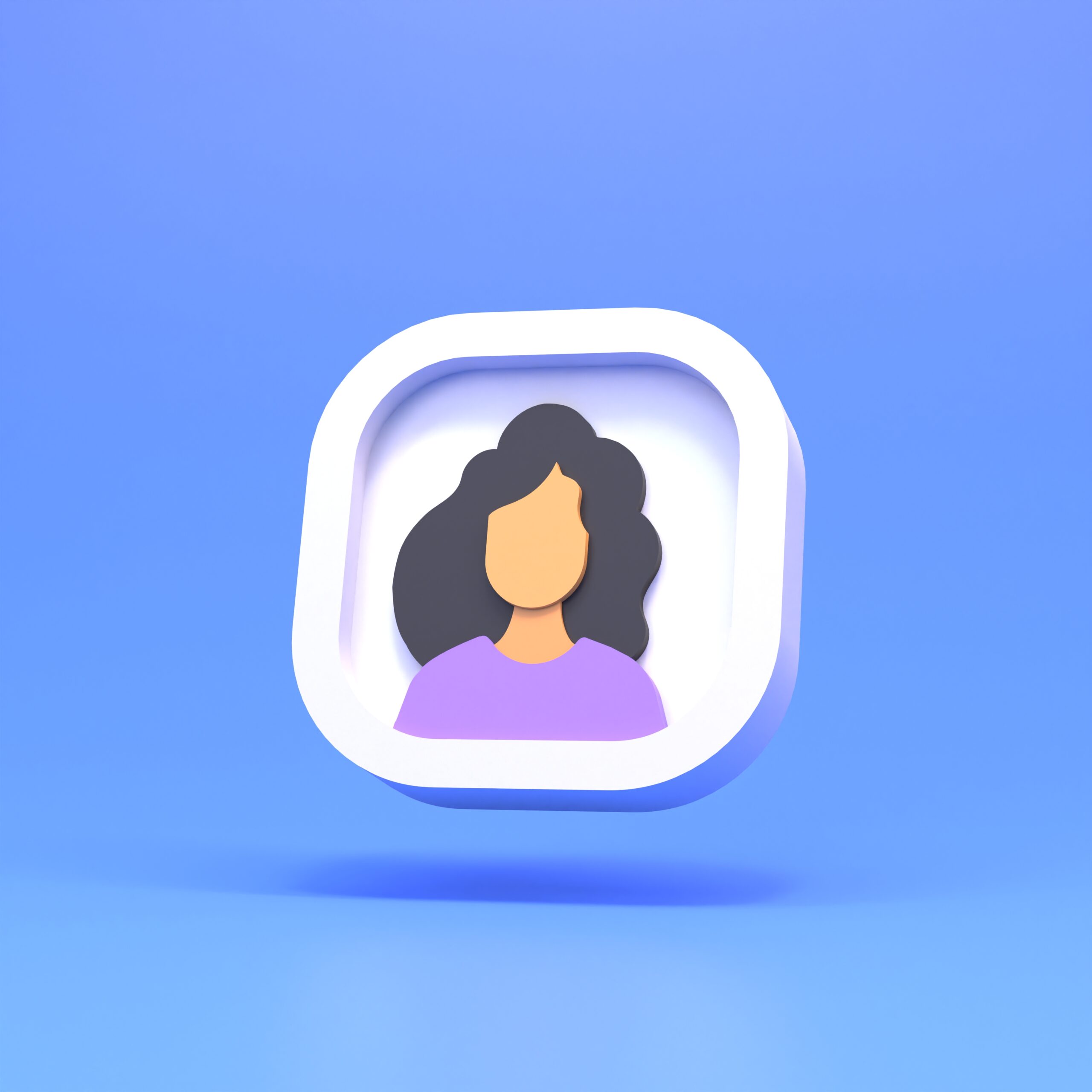 Woman icon on a blue background. 3d rendering